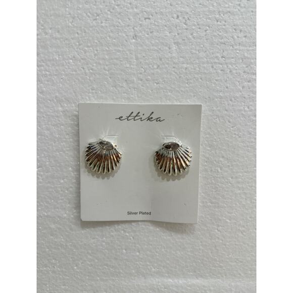 NWT Ettika Santorini Shell Silver Plated Studs Earrings Silver Plated Statement - Picture 4 of 5